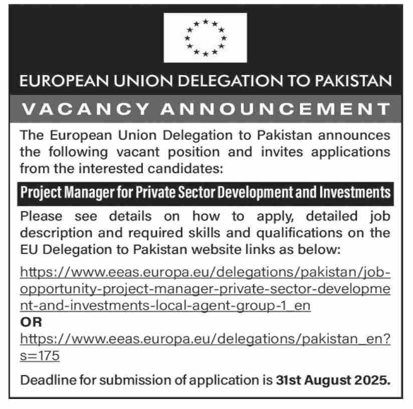 Jobs in European Union Delegation of Pakistan